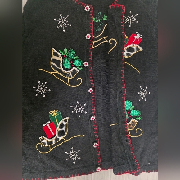 D.P. Design Sweaters - Festive Black Cardigan with Embroidered Accents